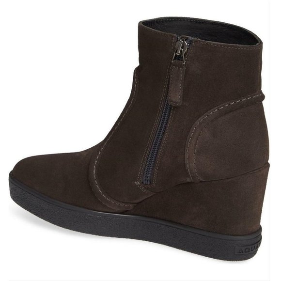 NIB Aquatalia 7.5/8 Shearling Fur Lined Grey Suede Camellia Wedge Ankle Boots - Picture 3 of 10